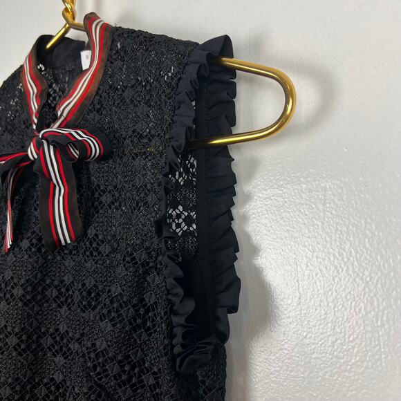 SANDRO Paris Fidele Tie-Neck Lace Mini Dress Black Sleeveless Cocktail Sz S - Picture 10 of 11